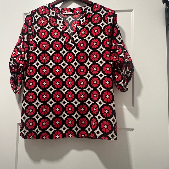 Freeway Boxy Red and Black Blouse with 3/4 Sleeves - Picture 1 of 6